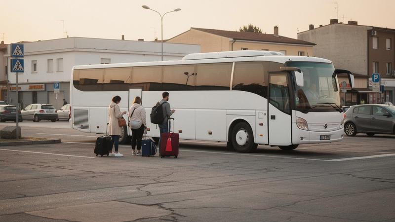 Coach waiting at the morning departure point in Kyiv